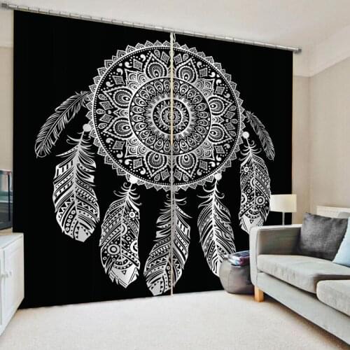 Dreamcatcher Blackout Curtain for Living Room Boho Bedroom Curtain Black White Ethnic Window Treatment Drapes