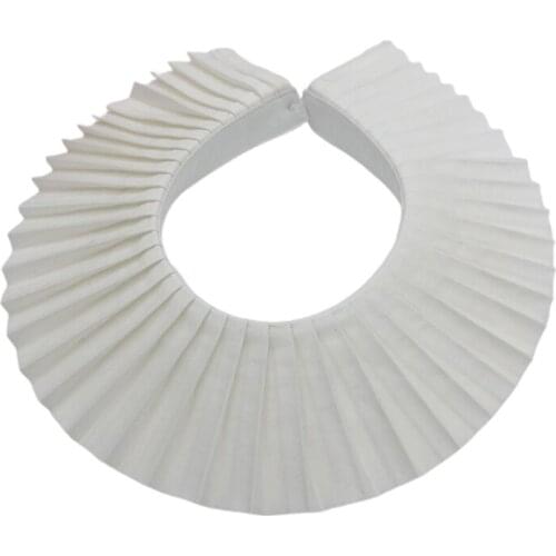 Women Vintage Elegant Pleated White False Fake Collar Faux Pearl Button Detachable Choker Shawl Sweater Dress Decorative Cloak