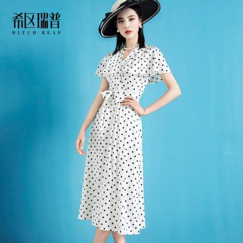 High End French Silk Dress WomenS Temperament Wave Point 2021 Summer Elite Mulberry Silk Dress