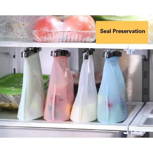 1pcs Reusable Silicone Vacuum Seal Food Fresh Bag Fruit Meat Milk Storage Containers Refrigerator Bag Ziplock Kitchen Organizer