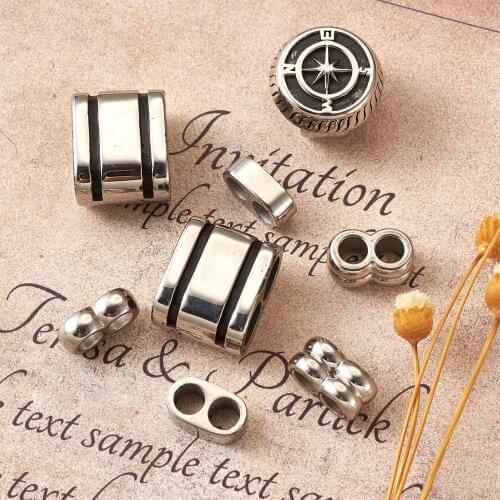 10pcs/box Stainless Steel Slider Beads Multi-strand Link Connector Mixed Style for Leather Cord Bracelets Jewelry Making