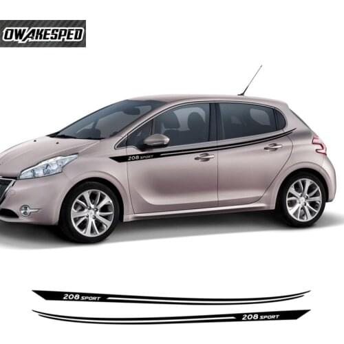 Both Side Racing Sport Stripes Car Waist Lines Sticker Auto Body Door Vinyl Decals For-Peugeot 208 2012-2018 Fit 3-5 Door Decal