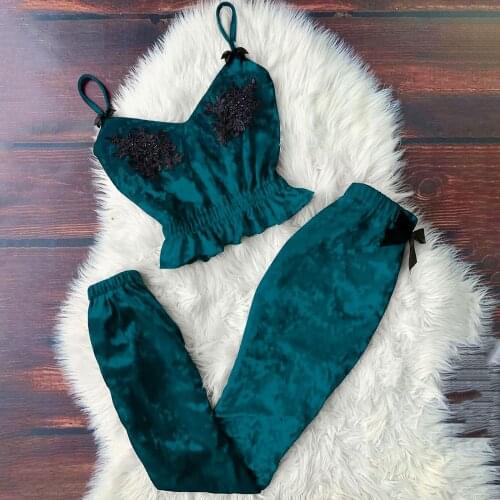 2021 Women V-Neck Eyelash Lace Sexy Stain Camisole нижнее белье женское Pajamas Bowknot Pants Set Lace Nightwear Underwear Set
