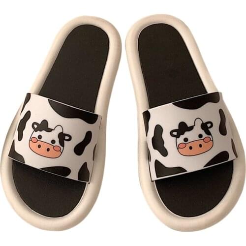 2021 Fashion Women Home Slippers Cute Cartoon Milk Female Summer Beach Sandals Bottom Thick Girls Lovely Bathroom Slippers Black