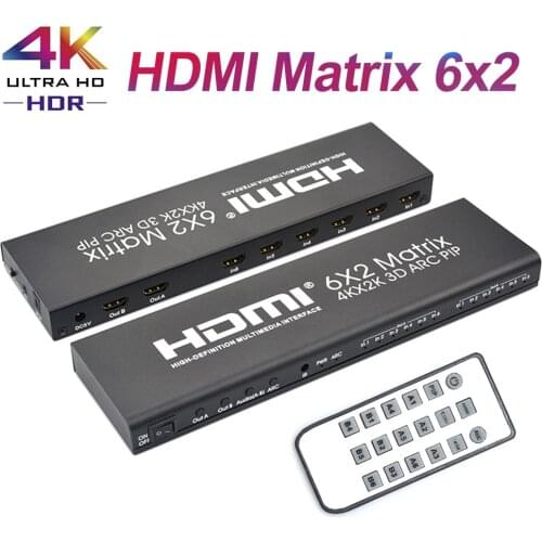 4K HDMI matrix 6X2 with ARC audio stereo Support PIP HDMI switch Splitter 6 In 2 Out Audio Video Converter Laptop PC TV Monitor