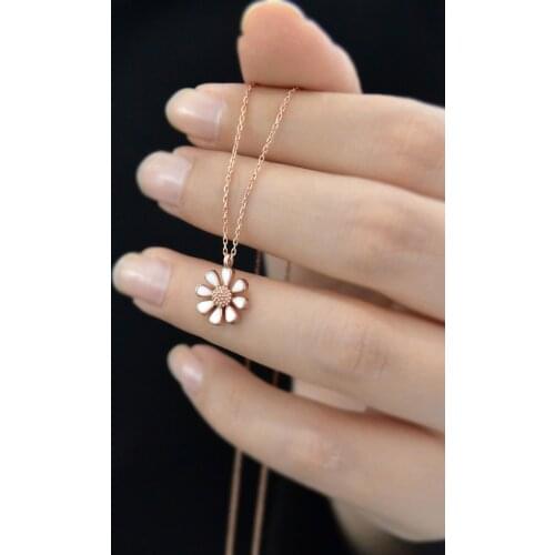 925 sterling Silver Necklace Jewelry 2021 Trend Rose Plated Enamel Daisy Necklace