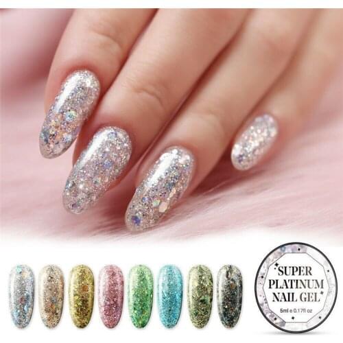 Glitter UV Gel Nail Polish Super Shining Platinum Paint Nail Gel Varnish Semi Permanent Hybrid Nail Art Led Gel Polish