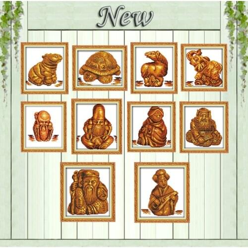 God of longevity Gold statuette animal painting counted print on canvas DMC 11CT 14CT Cross Stitch kit needlework embroidery Set