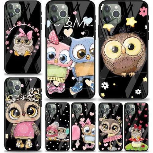 Lovely Animal Owl for Apple iPhone 12 Pro Max Mini 11 Pro XS Max X XR 6S 6 7 8 Plus Luxury Tempered Glass Phone Case
