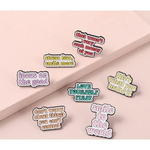 Don'T Worry Smile To World Funny Life Quotes Enamel Pins Inspirational Brooch Lapel Pin Badges Inspired Jewelry For Women Gifts