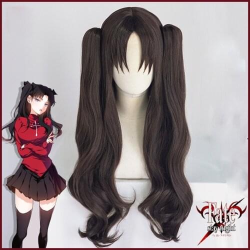 Fate/Stay Night Tohsaka Brown 80cm Long Wavy Heat Resistant Synthetic Hair Cosplay Costume Wig + Free Wig Cap