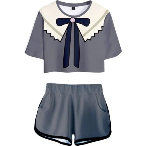 Wonder Egg Priority T shirt+Short Pants Women Dew navel Top+Short Summer Fitness Clothes 3D Girls Breathable Clothing Anime Top