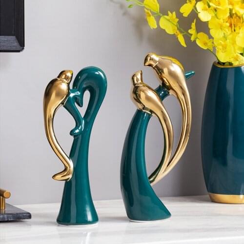 Modern Home Decor Creative Handmade Ceramic Animal Statue Love Bird Couple Bedroom Living Room Wedding Office Desk Decoration