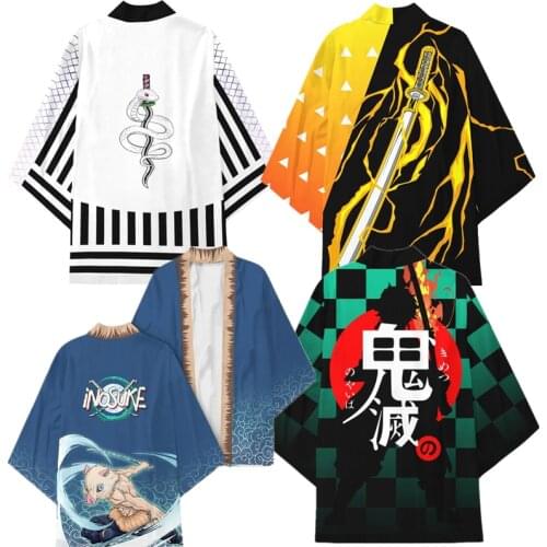 Demon Slayer Hashibira Inosuke Anime Haori Kimono Cosplay Kamado Tanjirou Costume Coat Shirt Adult Cloak Halloween