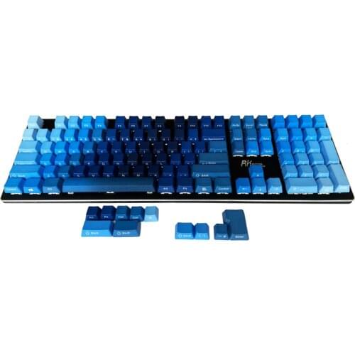 Ocean Blue Color Gradient Keycaps PBT 87 108 OEM Profile ANSI ISO Side Print for Cherry MX Switches for Mechanical Keyboards