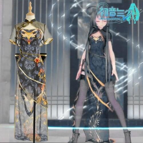 Cos TDA Cosplay Costume Cheongsam VOCALOID MIKU Tda Append Miku Luka Haku MMD Girls Qipao GUMI Megpoid Chinese Dress Black