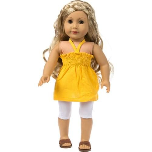 Beautiful Yellow strapless skirt + white legging suit Wear fit 18inch Doll clothes and