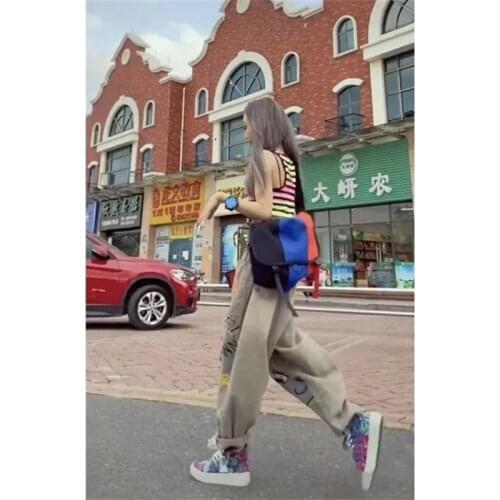 Summer Fashion Loose Personality 2021 Female New Trend Color Thin Trend Brand Hole Wide-leg Button Denim Nine-Point Pants Women