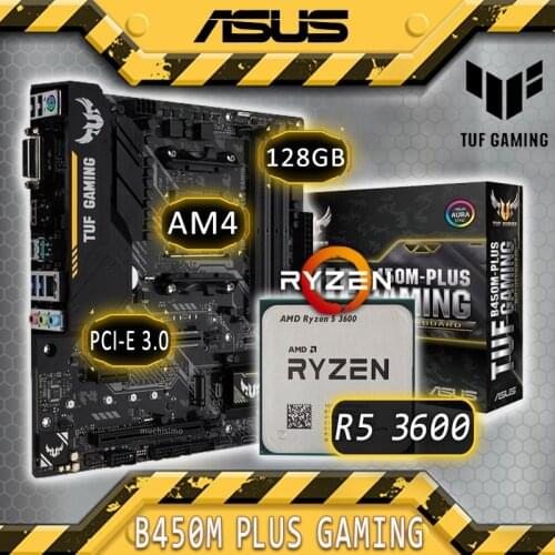 AM4 Asus TUF B450M-PLUS GAMING With AMD Ryzen 5 3600 CPU Motherboard Combo Ryzen Kit AMD Processor AMD B450 Placa-mãe AM4 DDR4