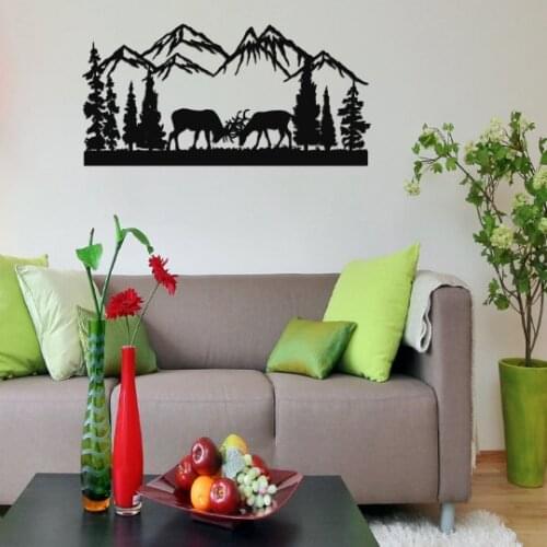 Metal Wall Decor Deer Family, Tree Mountain Decoration, Metal Mountain Wall Art, Wildlife Metal Art, Deer Decor, Nature Wall Art