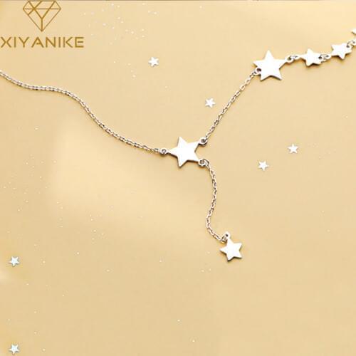 XIYANIKE 925 Sterling Silver Fashion Simple Star Pandent Necklace Charm Women Jewelry Geometric Handmade Party Accessories