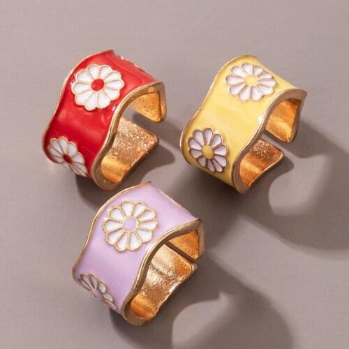 Fashion Colour Enamel Daisy Rings Women Flower Finger Rings Set For Women Open Ring Jewelry Bijoux Femme Best Friends Gift YG-06