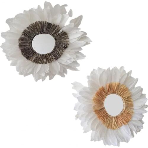 Wall Mirror Anti-drop Hanging Acrylic Feather Fringe Hand Knitting Mirror for Home Decor