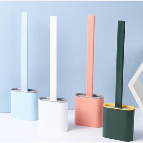 NEW Silicone Toilet Brush Flat Head Flexible Soft Bristles Brush With Quick Drying Holder Set Cleaning Brush For WC Supplies
