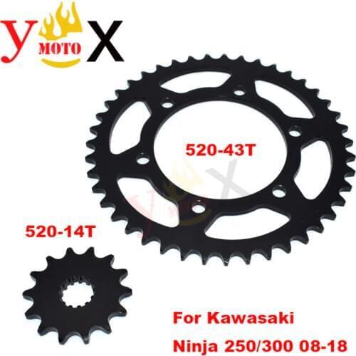 Ninja 250/300 Front & Rear Set 520-43T 520-14T Chain Sprocket Gear Steel For Kawasaki Ninja250 EX250 Z250 Ninja300 EX300 Z300
