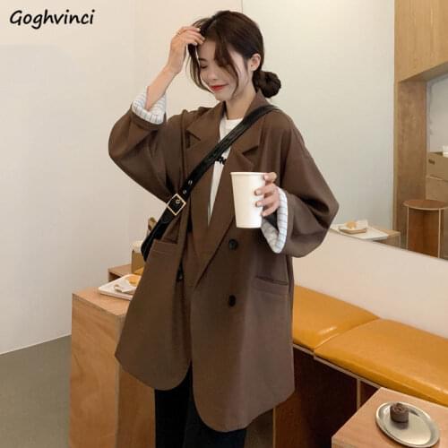 Blazers Women Korean Style Minimalist Solid Outwear Loose Elegant Retros Office Lady Fashion Casual Spring Autumn Oversize Chic