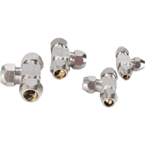 Pneumatic Fittings Brass T Type 4 6 8 10 12 14 16mm OD Tube Compression Ferrule Tube Compression Fitting Connector
