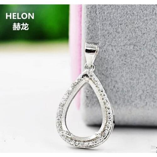 Sterling Silver 925 White Gold Color 12x6mm Pear Cabochon Semi Mount Pendant for Women CZ Cubic Zirconia