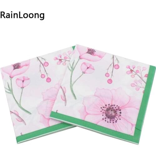 [RainLoong] Pink Floral Flower Paper Napkins Event & Party Tissue Cocktail Napkin Decoration Serviettes 33*33cm 1 pack