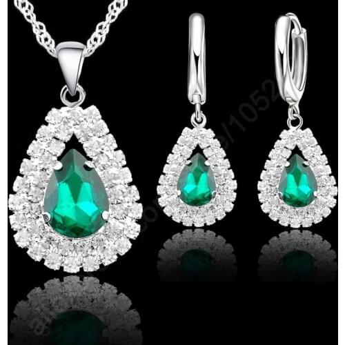 S925 Sterling Silver Women Party Gifts 18" Silver Chain Necklace Pendant Necklace Hoop Earring Set Ear Lever Back