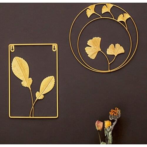Nordic Light Luxury Metal Wall Hanging Ornament Gold Picture Frame Ginkgo Leaf Background Iron Wall Decor Room Home Decoration