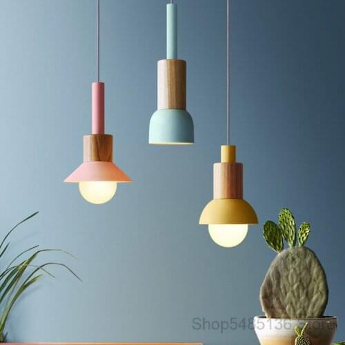 Modern Iron Wood Pendant Lights Bar Led Metal Hanging Lamp for Kitchen Dining Room Cafe Home Deco Light Fixtures Industrial Lamp