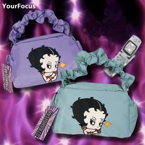 Retro Y2k Anime Baby Blue Handbag Underarm Bag Chain Shoulder Bags Crossbody Kawaii Harajuku Mini Baguette Bag Axillary Pouch