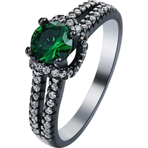 Bright Green Cubic Zirconia Female Ring Jewelry Black Gun Color Shining CZ Wedding Bands Engagement Ring For Women Accessories