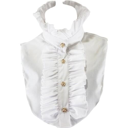 Womens Victorian Vintage Palace Half Shirt Blouse Stand-Up Ruffles Fake Collar