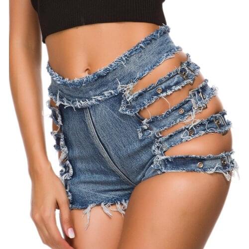 2020 New Sexy Summer Women Retro Denim Shorts High Waist Ripped Short Jeans Tassel Lace Up Femme Bandage Hotpants