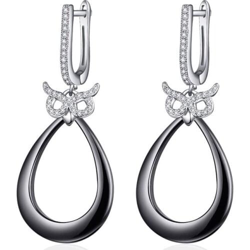 Black Ceramic Drop Earrings Owl Zirconia Animal Hanging Dangle CZ Earrings for Women Jewelry Creative Exquisite Gifts