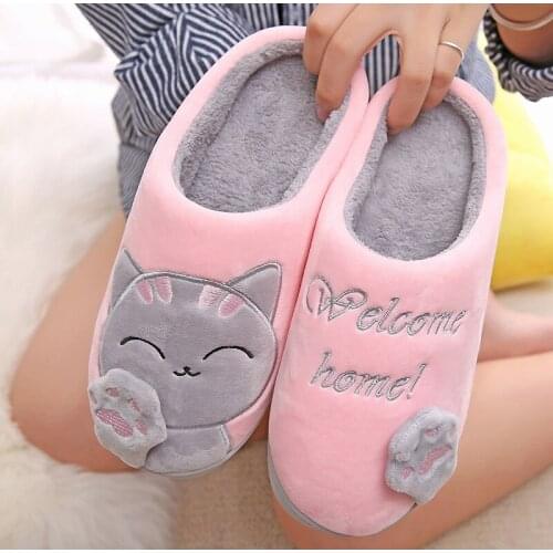 Women Winter Warm Home Slipper Couple Shoes Female Plush Cat Animal Slip On Soft Indoor Flats Comfort Ladies & Man Plus Size