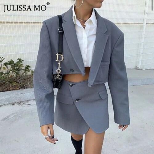 Julissa Mo Winter Buttons Women Two Piece Set Long Sleeve Blazer Tops And Dresses Outfit Fashion Elegant Officewear Suit Female