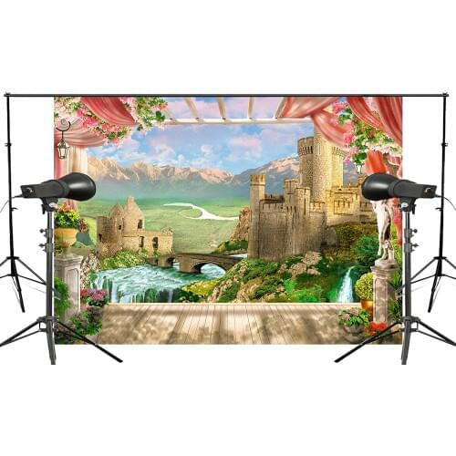 150x220cm Spectacular Mountain River Ancient Architecture Background Beautiful View of the European landscape