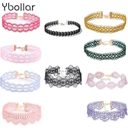 10pcs/pack Mixed Colorful Lace Flower Choker Tattoo Necklace for women girl Colar Statement Collares Jewelry Gift