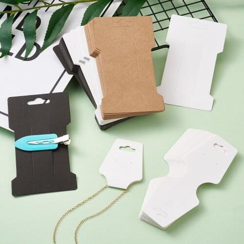 120pcs Kraft Paper Fold Over Jewelry Necklace Display Hanging Cards Hair Clip Card Hair Pin Headband Paking Tag Card White/Black