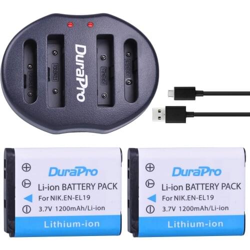 2PC EN-EL19 EN EL19 Camera Battery + USB Dual Charger for Nikon S2500 S100 S2600 S3100 S3200 S3300 S4100 S4200 S4300 S6600