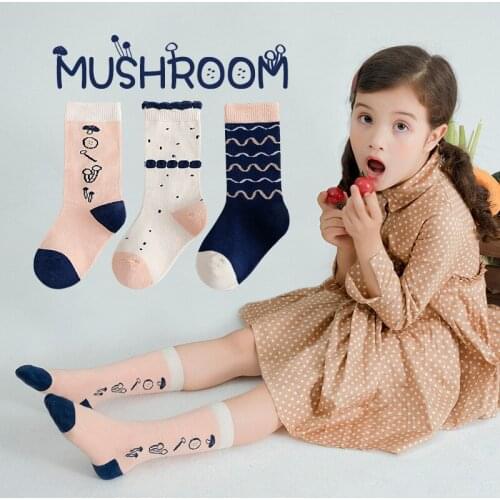 3 Pair/lot Kids socks cotton Cute Girls Boys Mid Socks Cartoon mushroom Fashion Korean pattern for Spring and Autumn Baby Socks