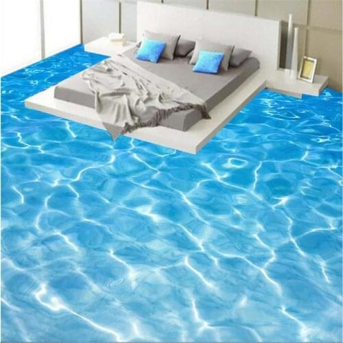 Beibehang Custom Photo 3D Wearable PVC Flooring Seawater Water Ripple Toilet Bathroom Bedroom 3D Floor papel de parede