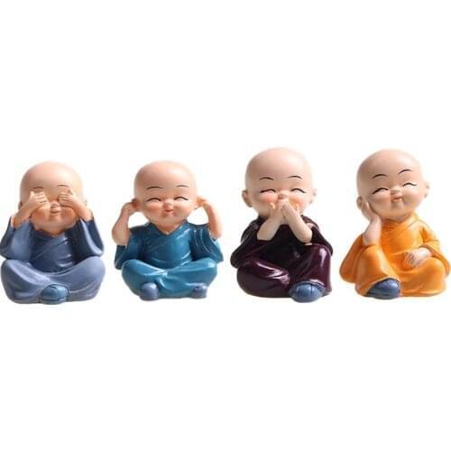 4 Pcs/Set Resin Little Monk Statue Shaolin Kung Fu Uniform Doll For Zen Garden Mini Decoration